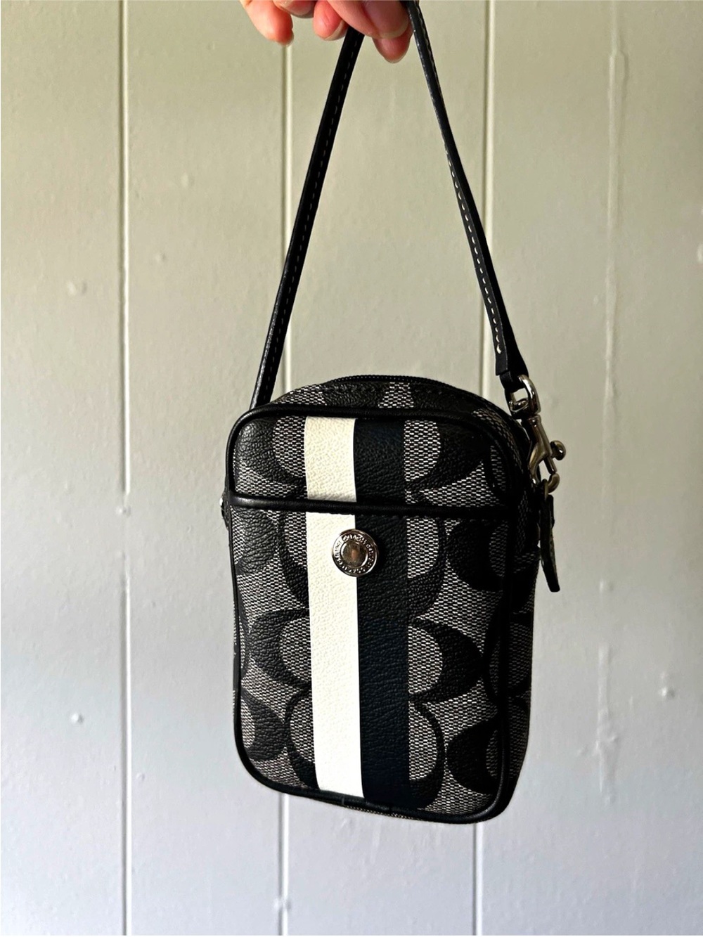 Coach Women’s Gray Black Rectangular Zippered Wristlet Clutch